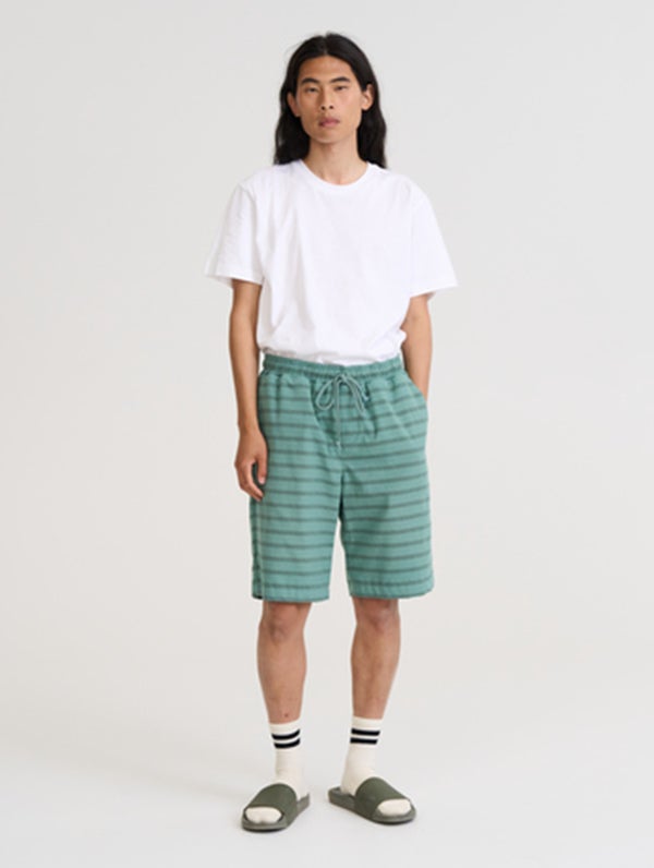 Leon Striped Shorts, sage green stripe